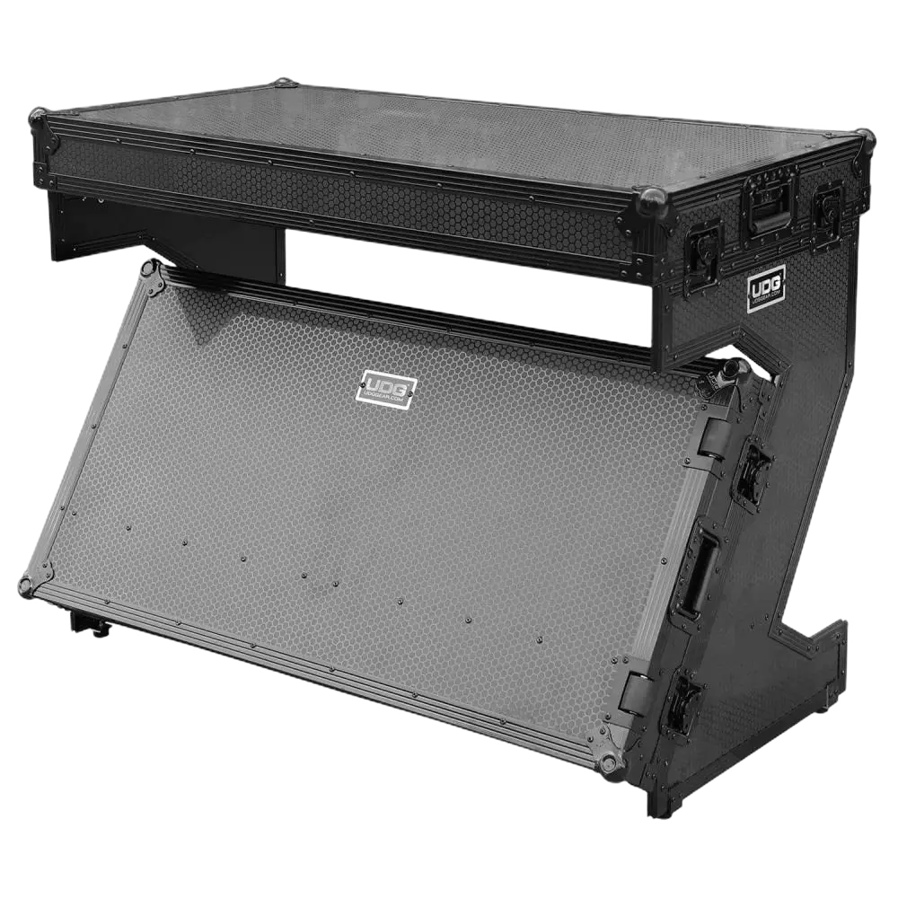 UDG Ultimate Z-Style flight case DJ booth, foldable plywood booth with honeycomb stage grip finish